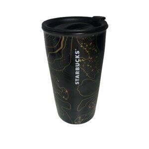Starbucks Black & Gold Double Wall Ceramic Travel Tumbler 12 Oz #69